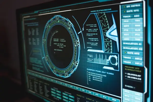 A computer screen with a futuristic design, showcasing the game-changing role of artificial intelligence in cybersecurity.