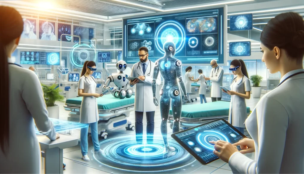 A futuristic medical lab with doctors and robots using advanced technology - Capabilities of Artificial Intelligence 2